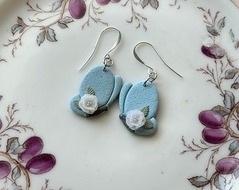 Pink or Blue Pastel Spring Butterfly Polymer Clay Statement Earrings