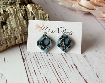 Blue, Black & Silver Boho Stud Polymer Clay Earrings