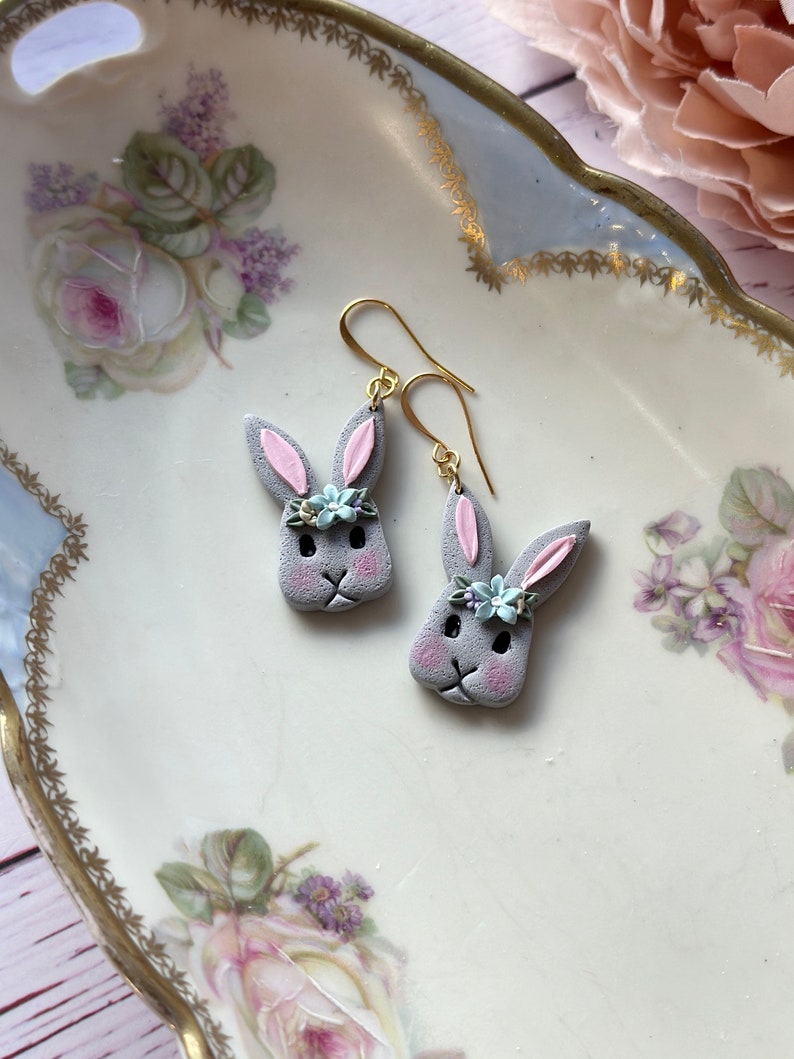 Easter Polymer Clay Earrings / Bunny Earrings / Easter Bunny Earrings / Statement Earrings image 2