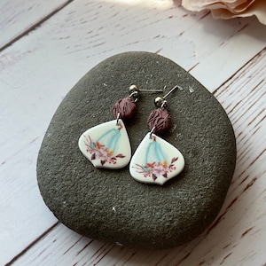 Blue Fall Pumpkin Burgundy Polymer Clay Statement Earrings