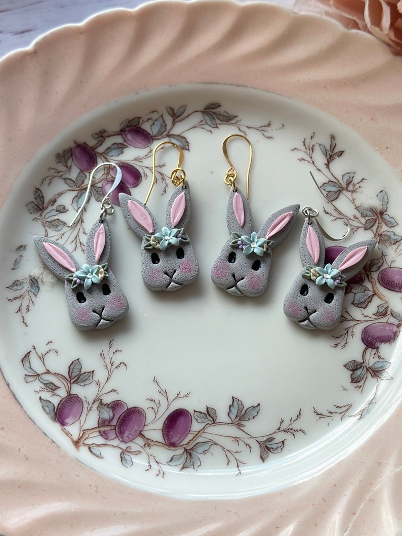 Easter Polymer Clay Earrings / Bunny Earrings / Easter Bunny Earrings / Statement Earrings image 1