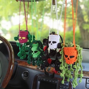 Handmade crochet Halloween creative skull ,Car rearview mirror pendant