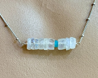Moonstone Opal Silver pendant, Moonstone Bar Necklace Layering Necklace Blue Pendant Necklace Handmade Necklace, Gift for her, Opal Necklace