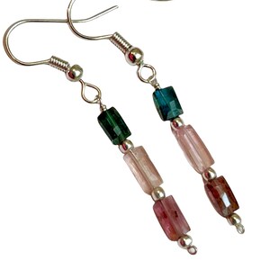 Pink Tourmaline Earrings Sterling Silver wire wrapped natural gemstones Statement dangle drops bohemian October birthstone gift for her