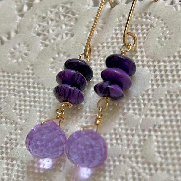 Pink Amethyst color-change earrings, Camp Sundance earrings, purple charoite simple earrings, gift for her