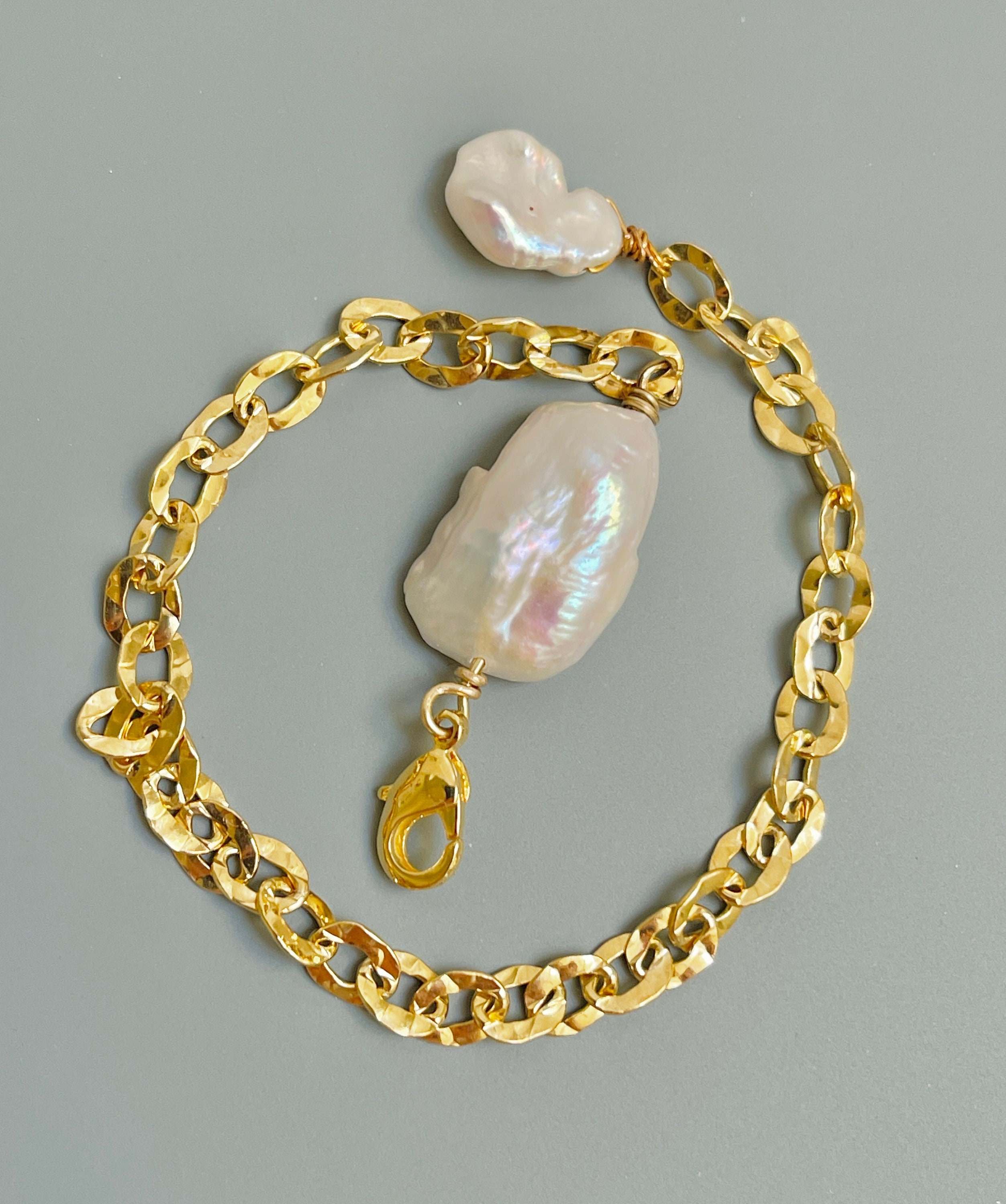 Baroque Pearl Bracelet, Pearl, and Chain, Freshwater Pearl
