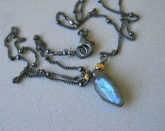 Labradorite Solitaire, Silver Labradorite necklace, Camp Sundance, Silver layering necklace, Gem Bliss