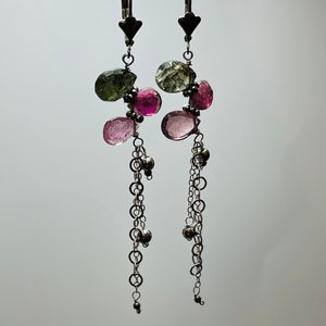 Pink Tourmaline Earrings Sterling Silver wire wrapped gemstone Statement earrings dangle drops bohemian October birthstone gift for her