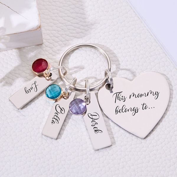 Mummy Keyring with Birthstones Stepmum Mommy Keyring This Mommy Belongs To... Keychain, Kids Names Keychain Personalized Mother's Day Gift