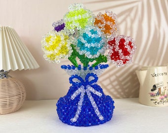 Bouquet Beaded Flowers in Vase Artificial Flowers Gift for Mom Mother's Day or Birthday beaded vase Home Decor Beaded Decorative Vase