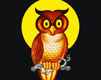 vintage Owl Moon Halloween Tile Coaster