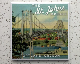 St. Johns Bridge Portland Oregon Tile Coaster