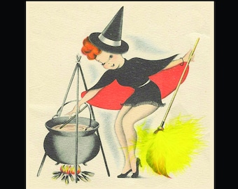 vintage Pin up Witch Cauldron Tile Coaster
