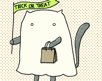 Illustrated Kitty Ghost Costume Tile Coaster