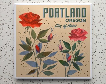 City of Roses Portland OR Tile Coaster