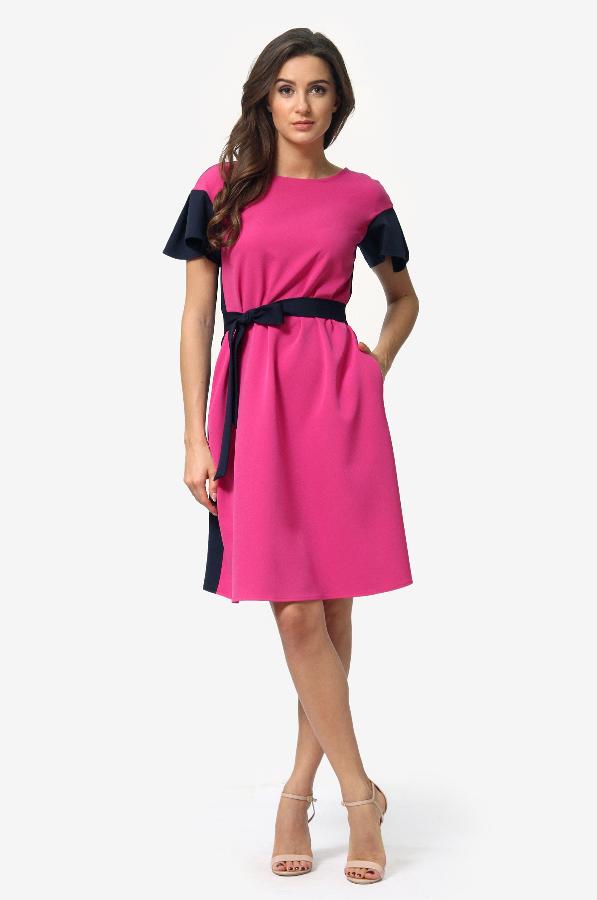 length of knee length dress Rouched Thigh Slit Knee Length Dress Large / Rose