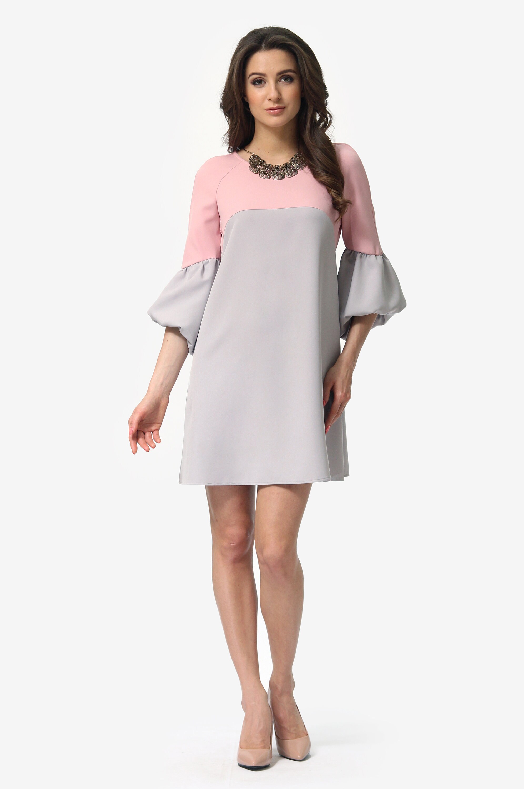 Lennox Lantern Sleeve Frenulum Gathered Waist Slim A-LINE Long Dress