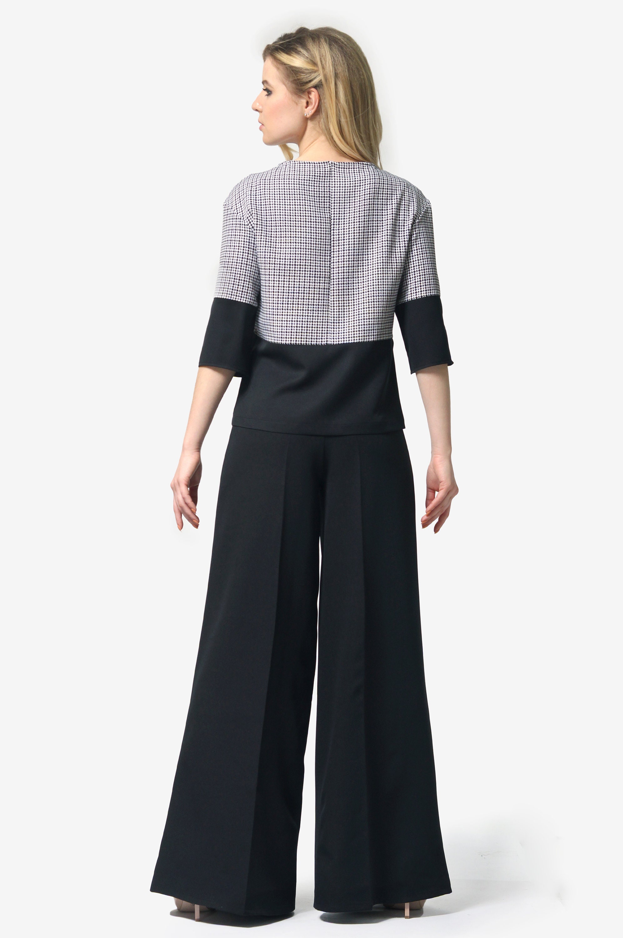 Wide Leg Trouser Suit Cropped Sleeve Blouse, High Waist Etsy — free download