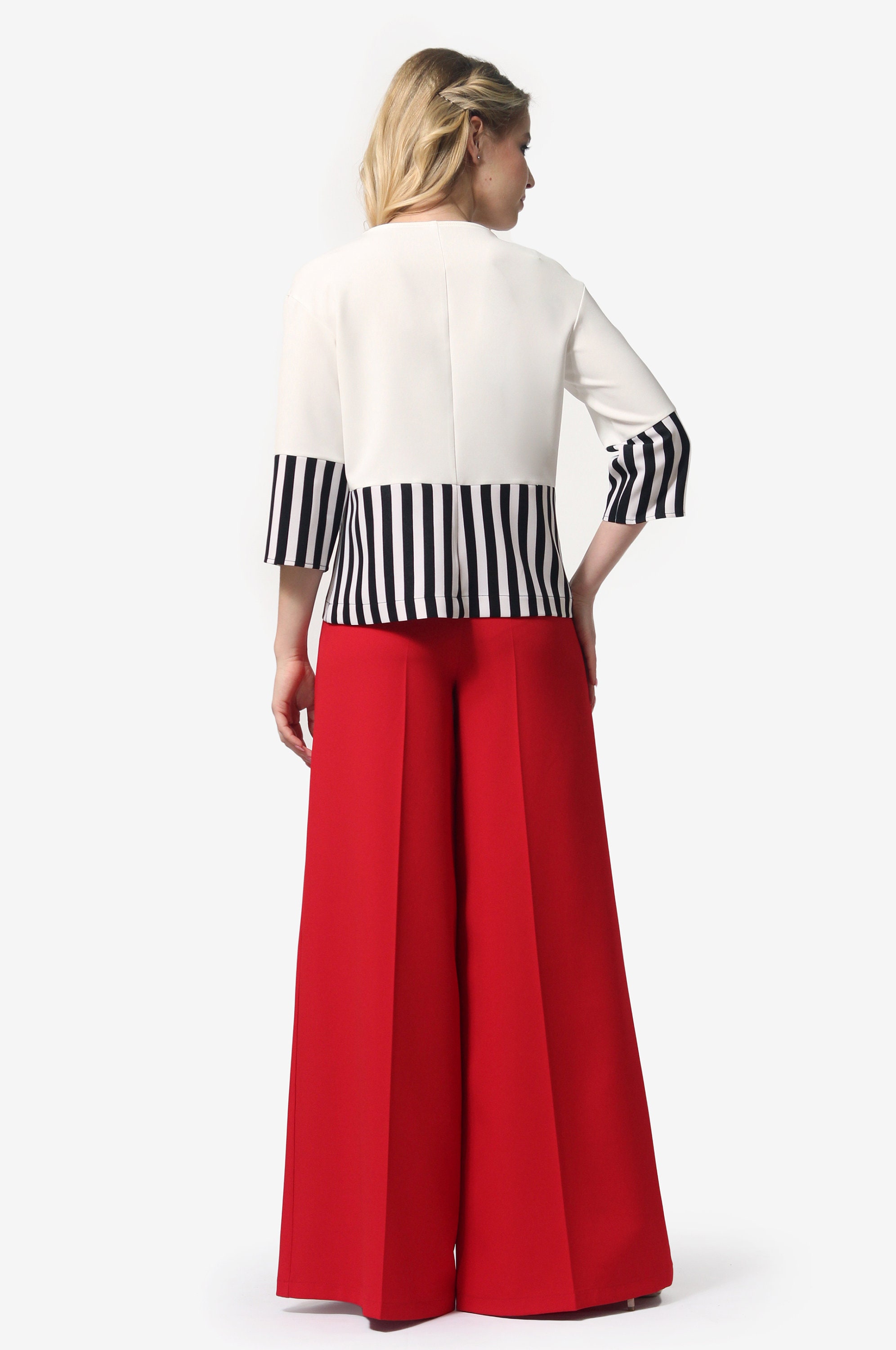 Wide Leg Trouser Suit Cropped Sleeve Blouse, High Waist Etsy — free download