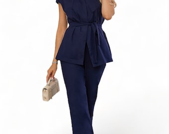 LADA- linen/ dark blue suit / summer suit / 2 colors / loose suit / semi-fitted silhouette/elegant style/eco-friendly clothing.