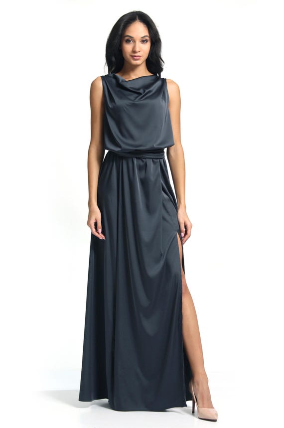 Armani Silk Evening Dress, Open Back, Slit Skirt
