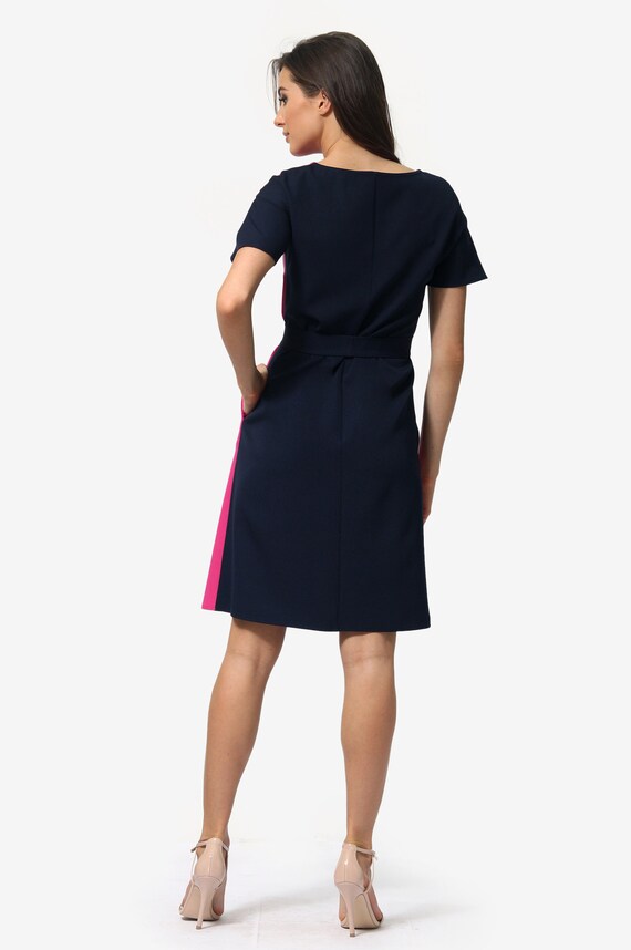 knee length dress with belt Tailored Belted Midi Dress
