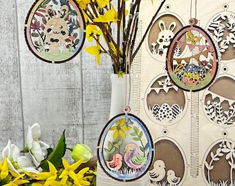 DIY knutselpakket | 2-laags houten paasornamenten | Knutselplezier voor kinderen | Paasdecoraties | Paasboom