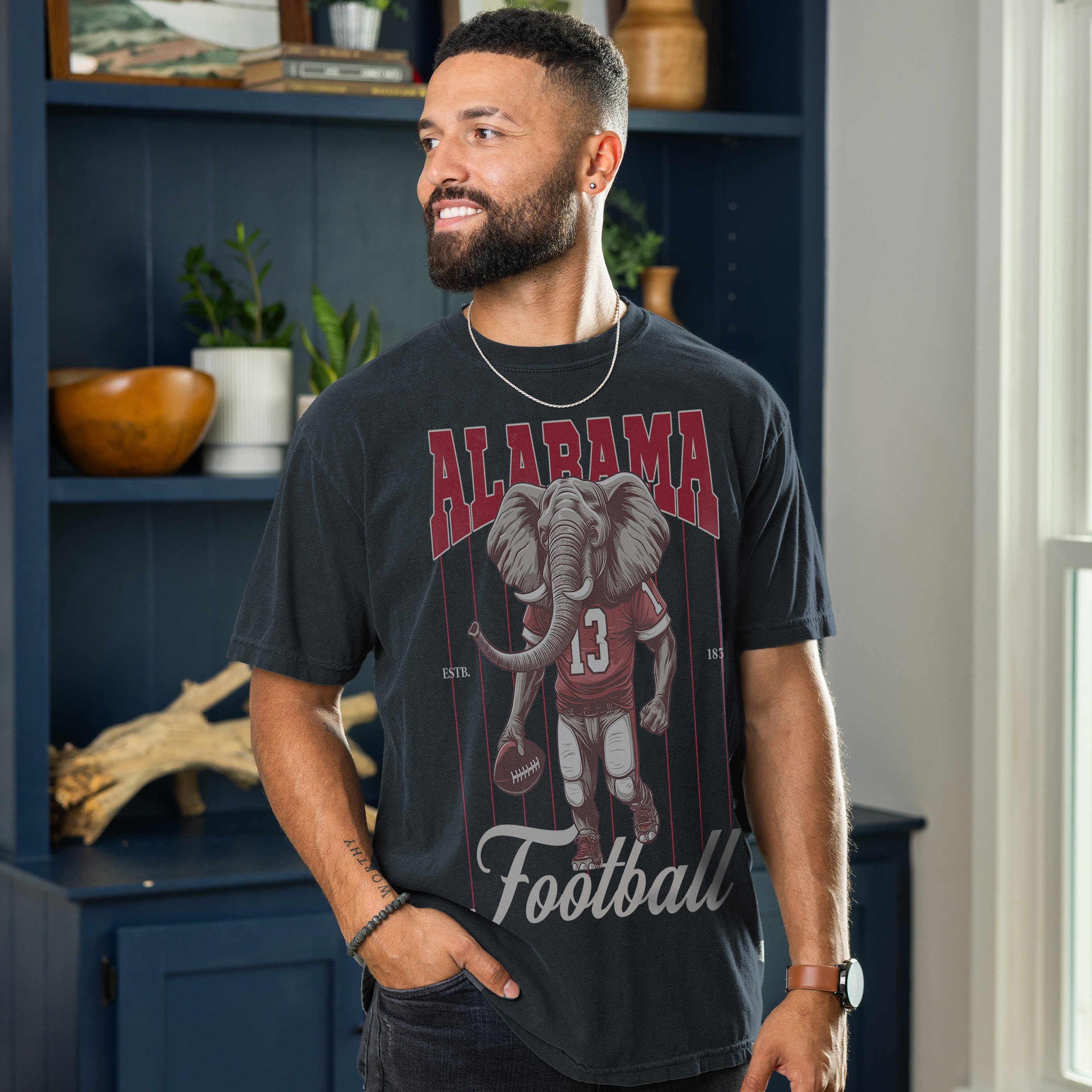 Retro Alabama T-Shirt, Vintage Pinstripes Jersey Graphic Tee, Gift for Bama Football Fan, Unisex Crimson Red Elephant Shirt