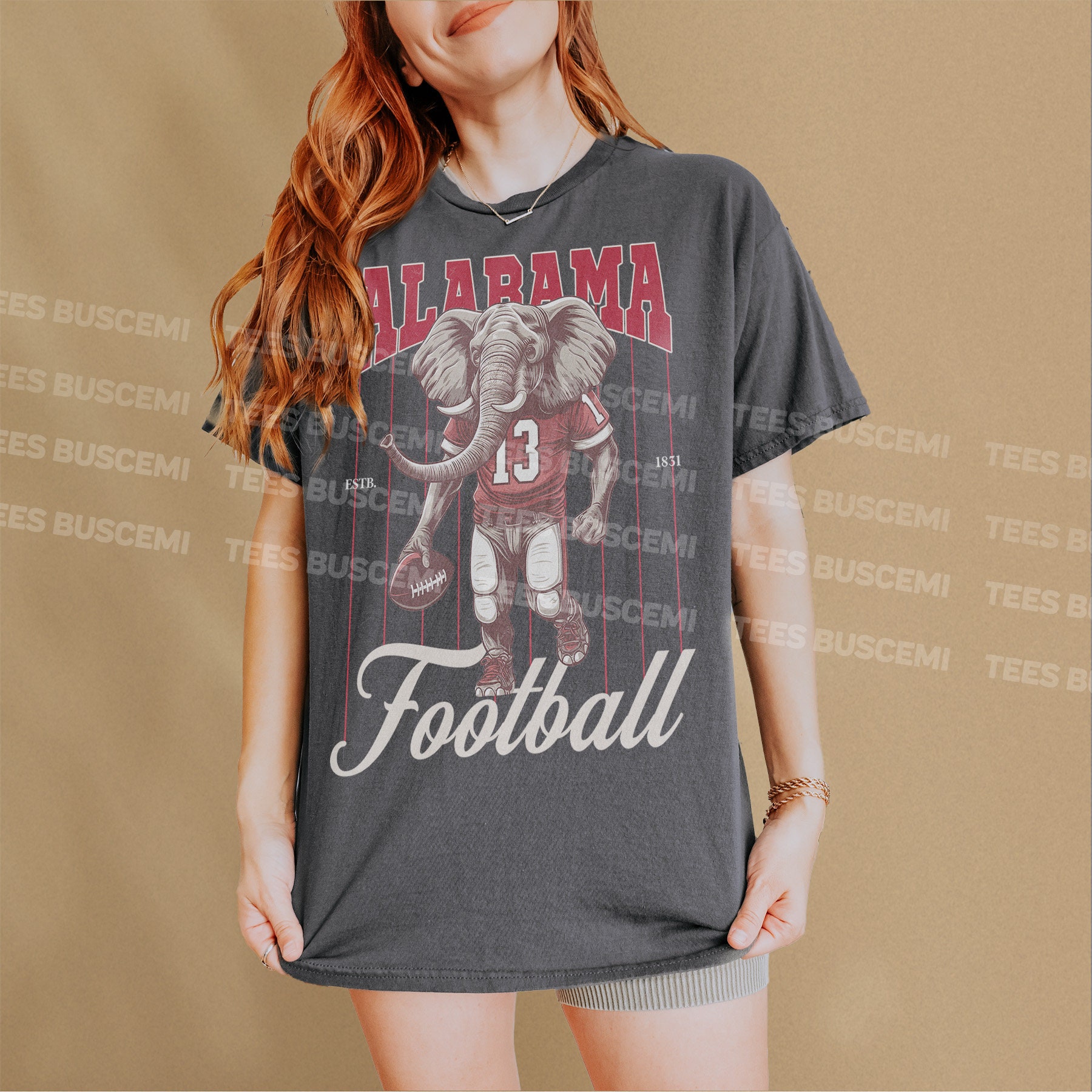 Retro Alabama T-Shirt, Vintage Pinstripes Jersey Graphic Tee, Gift for Bama Football Fan, Unisex Crimson Red Elephant Shirt