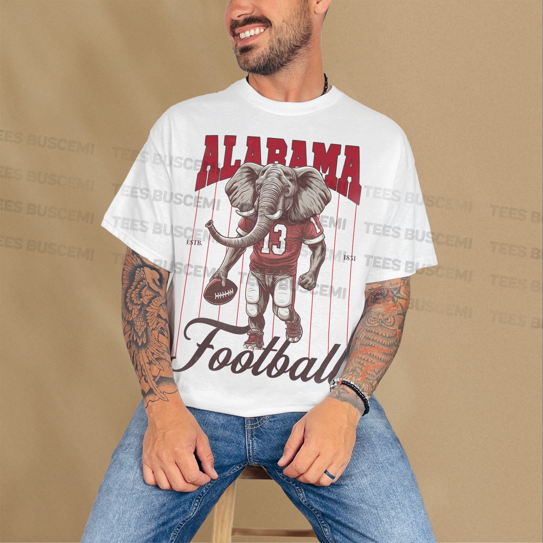 Retro Alabama T-Shirt, Vintage Pinstripes Jersey Graphic Tee, Gift for Bama Football Fan, Unisex Crimson Red Elephant Shirt