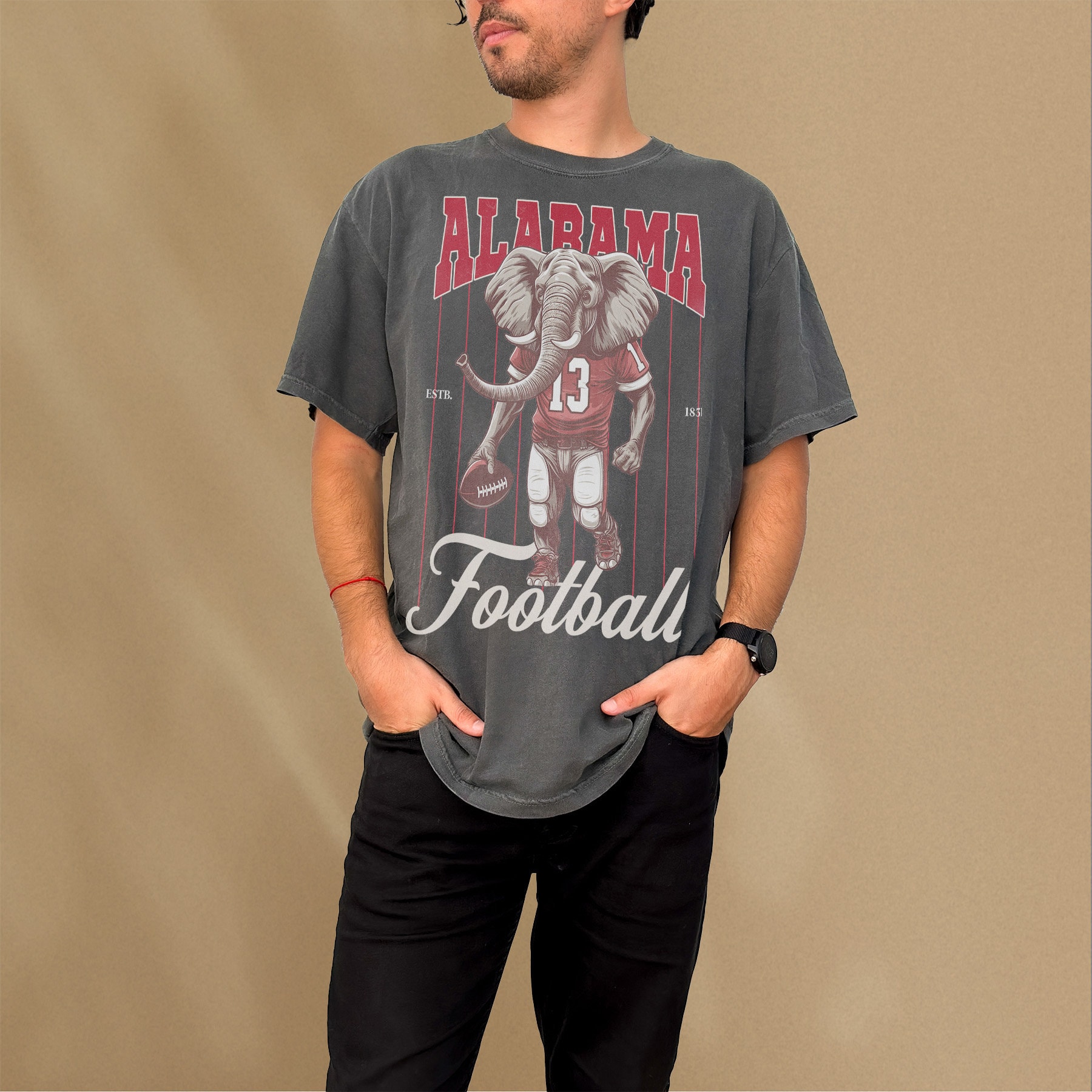 Retro Alabama T-Shirt, Vintage Pinstripes Jersey Graphic Tee, Gift for Bama Football Fan, Unisex Crimson Red Elephant Shirt