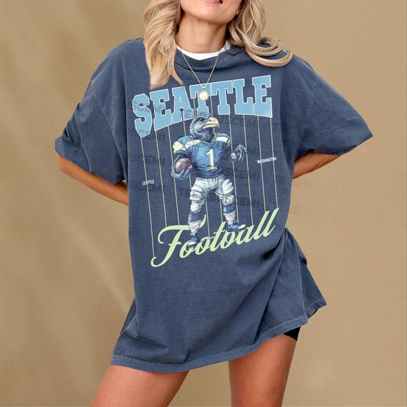 Vintage Seattle Football T Shirt Retro DK Metcalf Sports Fan Memorabilia Seattle Football Jersey Mascot Graphic Tee Shirt Navy Lime