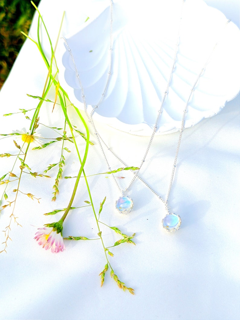 925 sterling silver flower ornaments sphere necklace, flower necklace, daily life necklace, natural moonstone necklace, minimalist style zdjęcie 9