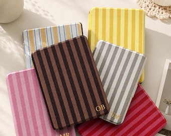 Personalized Striped Kindle Case, Custom Initial Kindle Cover, Colorful E-Reader Sleeve, Kindle Paperwhite & Colorsoft Case, Reader Gift