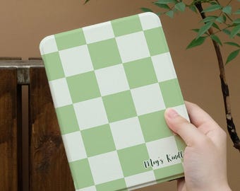 Green Checkerboard Kindle Case, Kobo case, Kindle Paperwhite 12th Gen, Colorsoft with Hand Strap, Auto Sleep Wake, Magnetic Back, holder