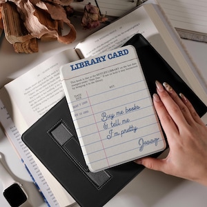 Bibliotheekkaart Kindle-hoesje, Kobo-hoesje, Kindle Paperwhite 12e generatie en Kindle Colorsoft met draagriem, Auto Sleep Wake, Magnetische achterkant