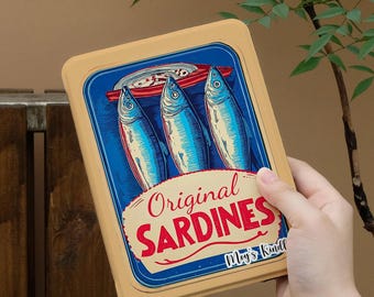 Sardine Ocean Kindle Case – Retro Fish Tin Vintage Faux Cover for Readers Kobo Paperwhite Colorsoft Hand Strap Auto Sleep Wake Magnetic Back