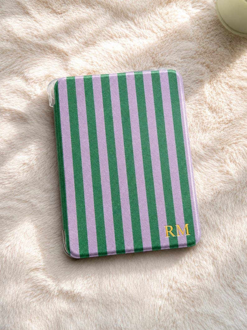 Personalized Striped Kindle Case, Custom Initial Kindle Cover, Colorful E-Reader Sleeve, Kindle Paperwhite & Colorsoft Case, Reader Gift image 16