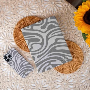 Grey Abstract Paintings-water ripple ipad case iPad Air Case with Pencil Holder iPad Pro 12.9&quot; 11&quot; ipad Mini case ipad pro 2024 Apple tablet