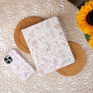 Sketch-Flowers and plants ipad case,iPad Air Case with Pencil Holder,iPad Pro 12.9&quot; 11&quot;,ipad Mini case,ipad pro 2024