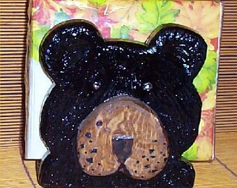 Bear Napkin Wood Holder Lodge Cabin Kitchen Decor Black