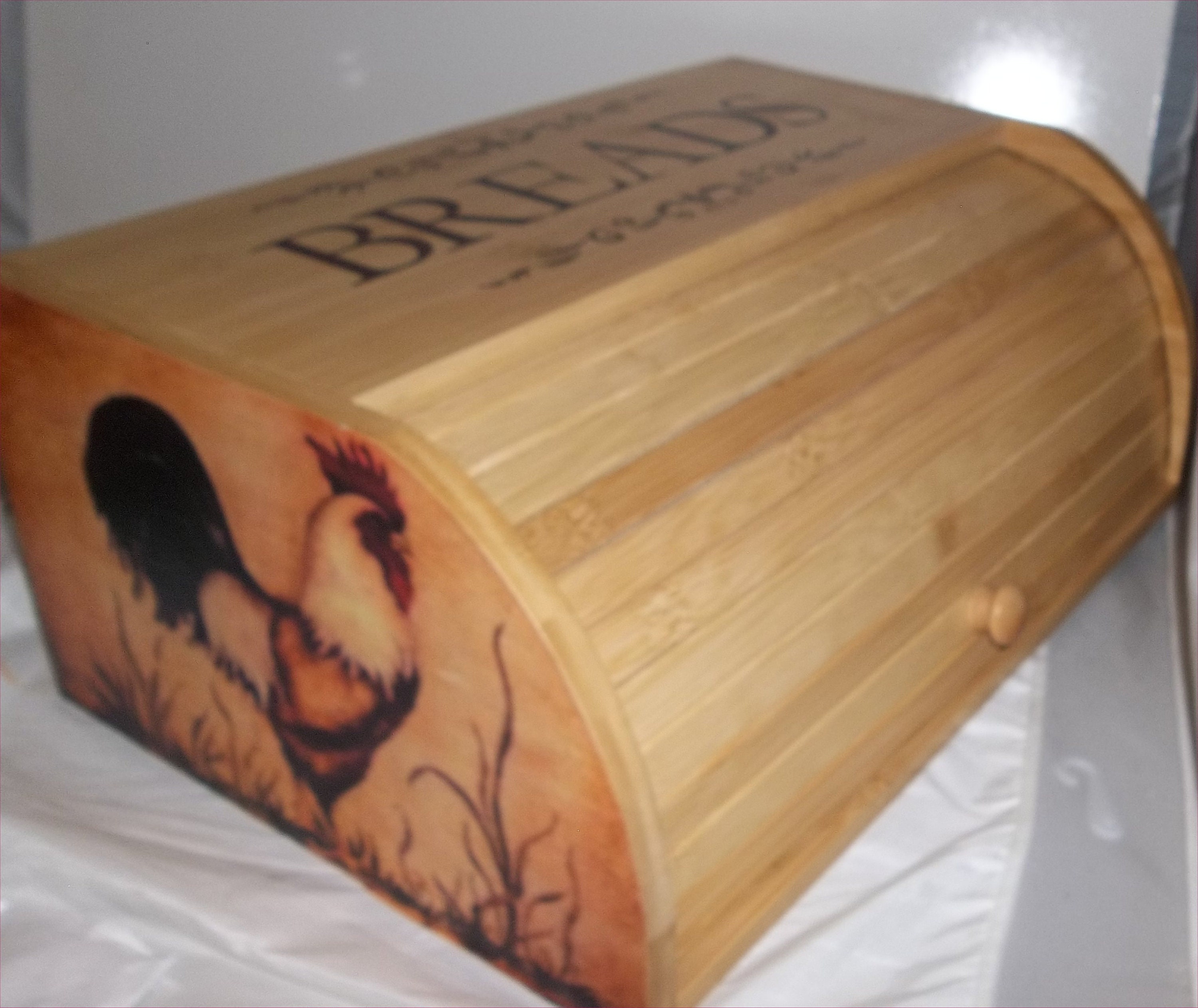 Rooster Bread Box Bamboo Wood Country Farm Kitchen Roll Top Etsy