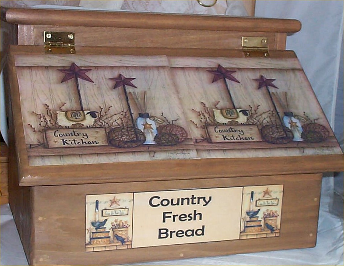 Bread Box Primitive Handcrafted Solid Pine Made in USA Stained Etsy