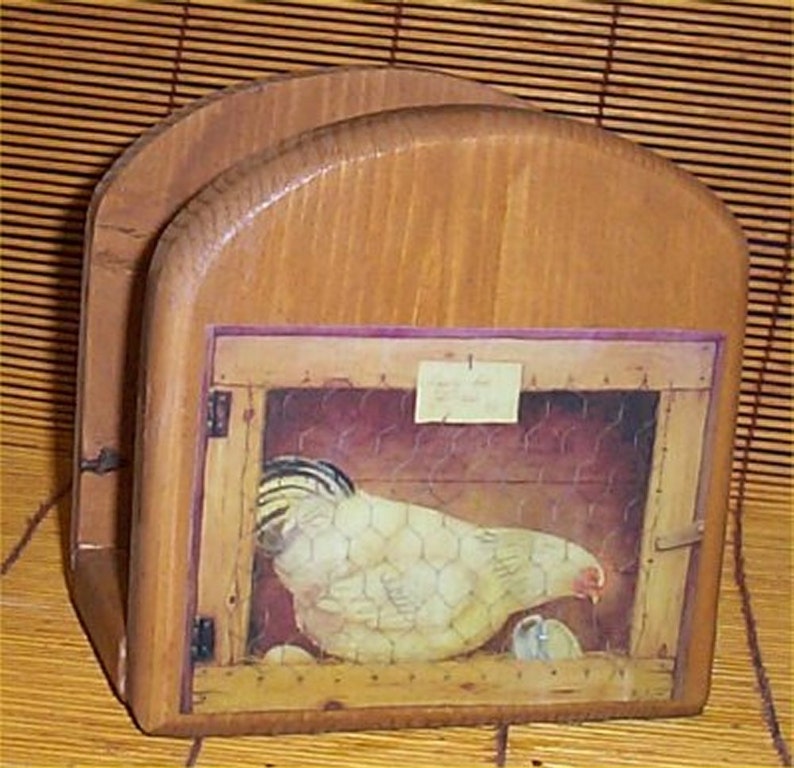 Rooster Chicken Napkin Holder Solid Wood Lodge Kitchen Cabin Etsy