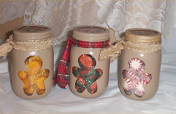 Gingerbread Mason Candy Jars Set Of 3 With Candy Great Etsy