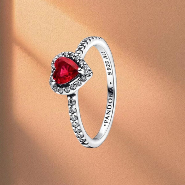Anello cuore rosso Pandora, fede nuziale, anello quotidiano, anello semplice, anello Pandora in argento sterling S925, anello con fascino, regalo per lei