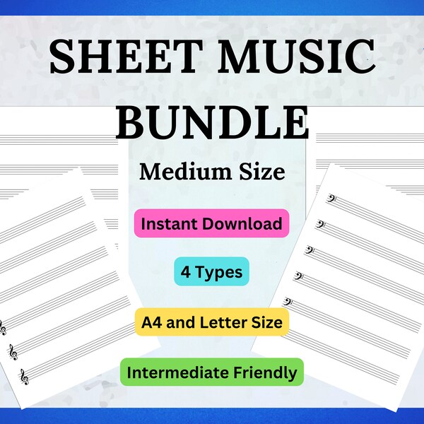 Sheet Music Bundle Medium Size | Songwriting Journal Recording Studio Piano Music Studio Manuscript Paper Parchment Staves Music Symbols