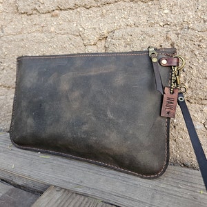 Cartera de cuero pequeña / Bolsa de accesorios / Embrague / Bolsa de cuero hecha a mano / Bolsa pequeña con cremallera / Unisex / Embrague con cremallera / Monedero de hombre