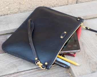 Leather LeatherAccessory Pouch Hand Stitched Leather Leather Clutch Pencil case Zipper Clutch Large Wallet Feral Empire