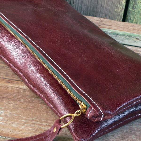 Leather Fold Over Clutch Oxblood/Cranberry Women's gift